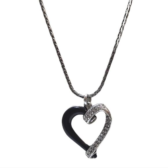 Brighton Awakened Vintage Retired Black and Crystal Jeweled Heart Necklace - Picture 1 of 6